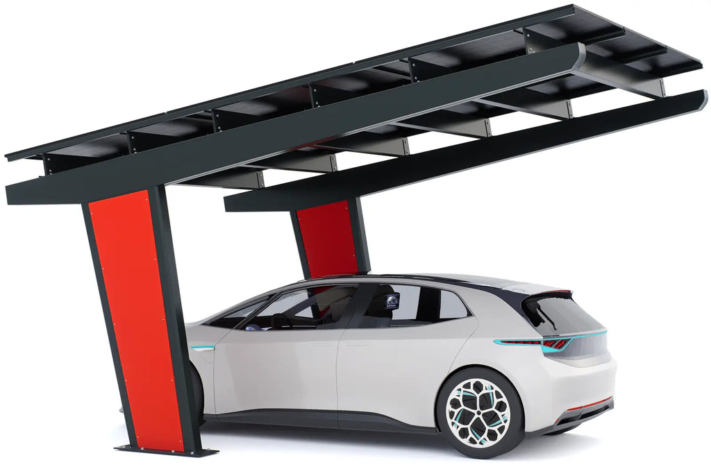 Vue arrière du carport solaire Todome Modèle 11 pour 1 voiture avec structure en acier galvanisé