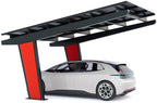 Vue arrière du carport solaire Todome Modèle 11 pour 1 voiture avec structure en acier galvanisé