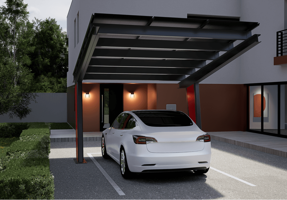 Carport solaire Todome Modèle 11 pour 1 voiture avec panneaux  toiture photovoltaïques