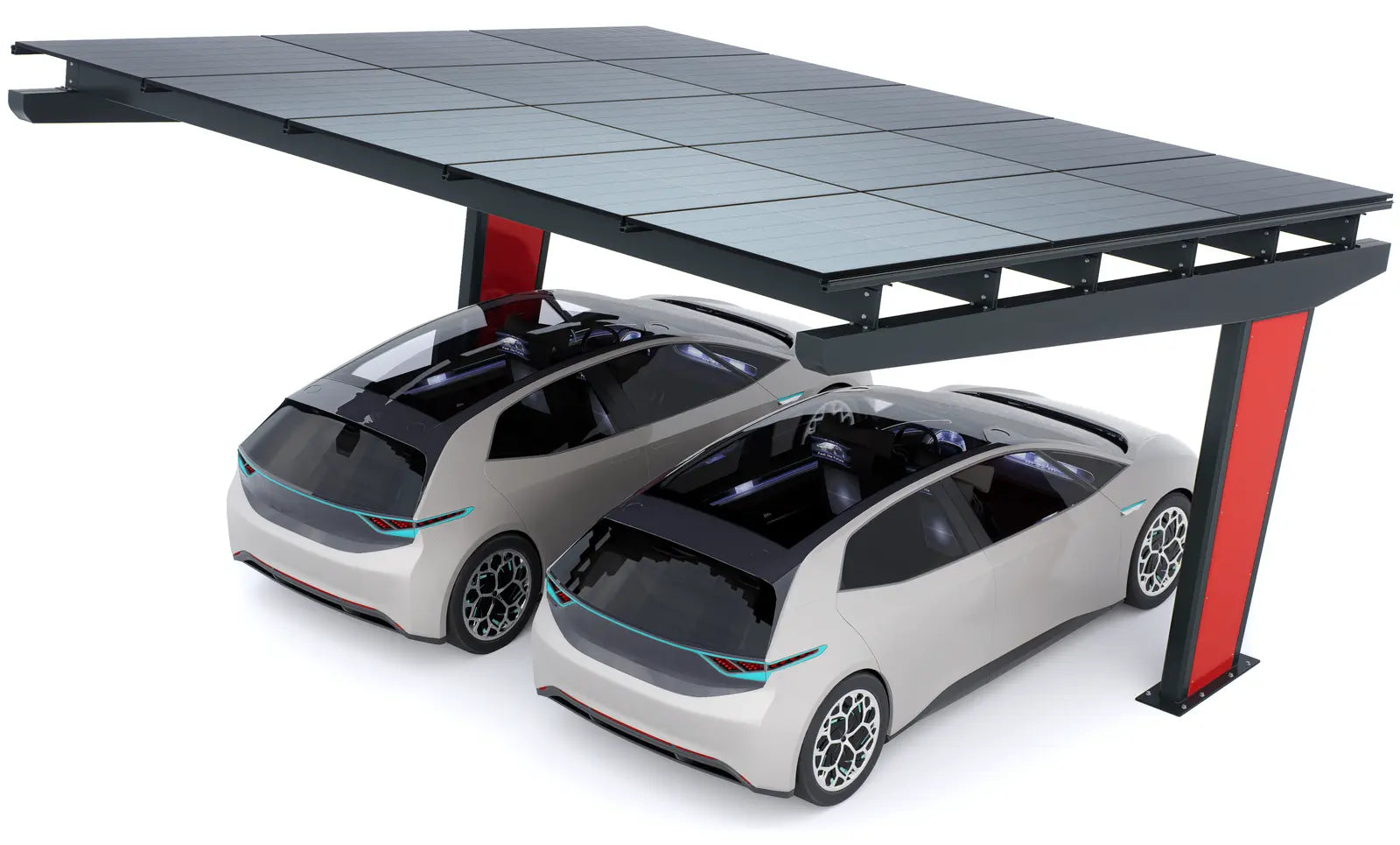 Vue en angle du carport solaire Todome Modèle 11 pour 2 voitures