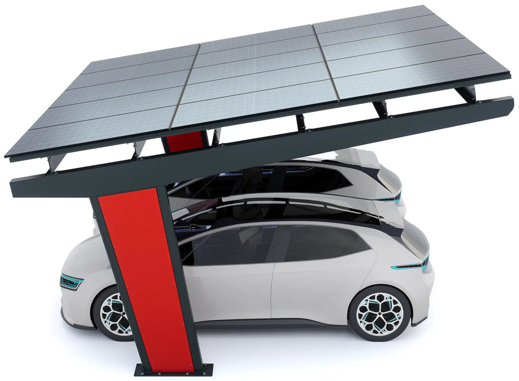 Vue latérale du carport solaire Todome Modèle 11 pour 2 voitures