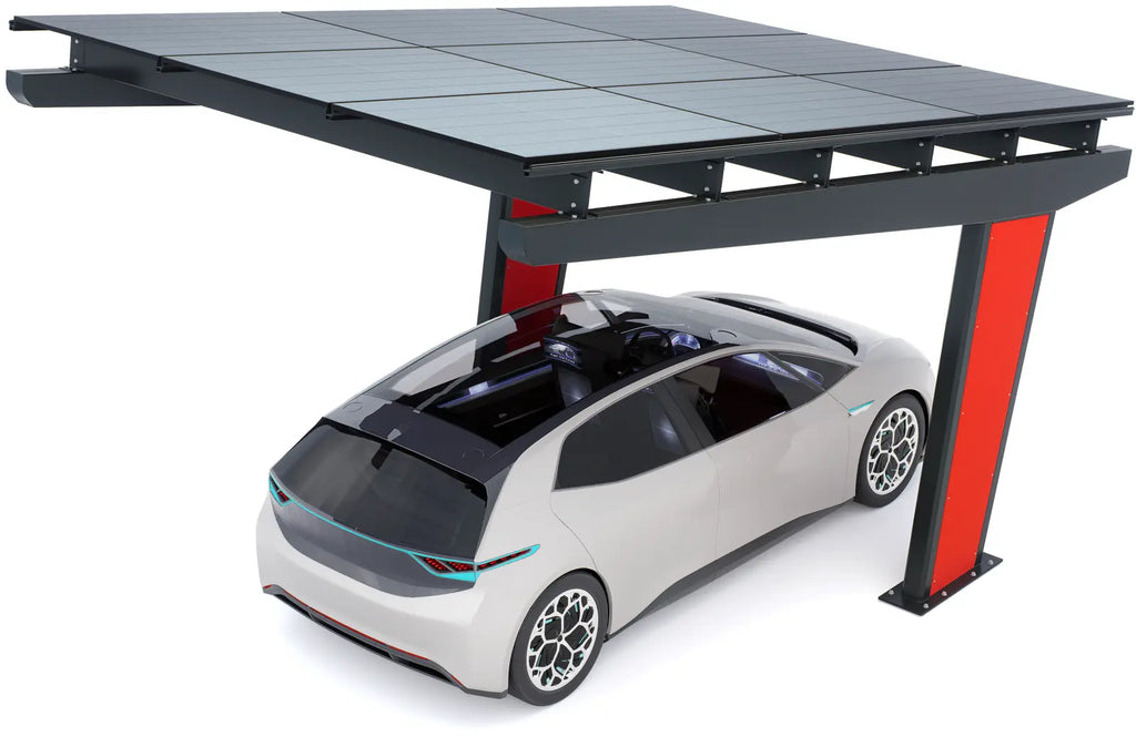 Vue avant du carport solaire Todome Modèle 11 pour 1 voiture