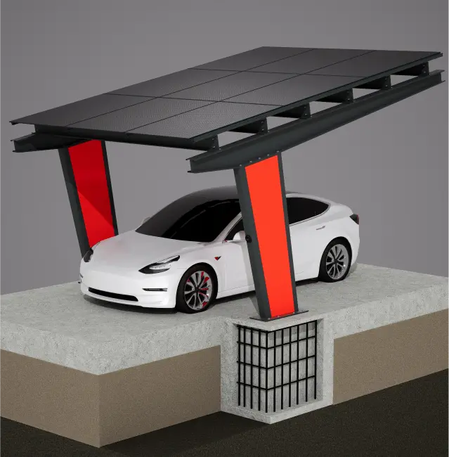 Fondation en béton armé pour l’installation d’un carport solaire Modèle 11